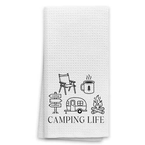 OHSUL Camping Life Kitchen Towels Dish Towels Dishcloth, Camper Camping Lovers Gifts for Women, Camper Decor Hand Tea Towel for Bathroom Kitchen Decor, 16x24 Inches