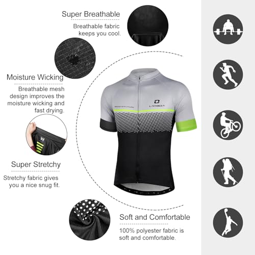 Foto von LAMEDA Kurzarm Radtrikot Herren Funktionsshirt T-Shirt Jersey Elastische Atmungsaktive Schnell Trocknen Rennrad Trikot Fahrradtrikot für Radsport MTB Outdoor Sport(Grau L)