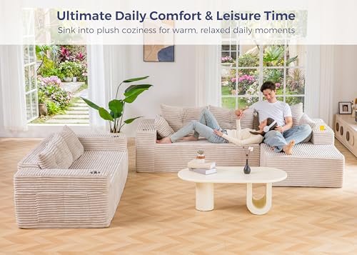 Image of MAXYOYO Modular Sectional Couch with L-Shape Chaise and Loveseat, Modern Boneless Couch for Living Room, Oversized Sofa with Deep Seat, No Assembly Required, Grayish Beige