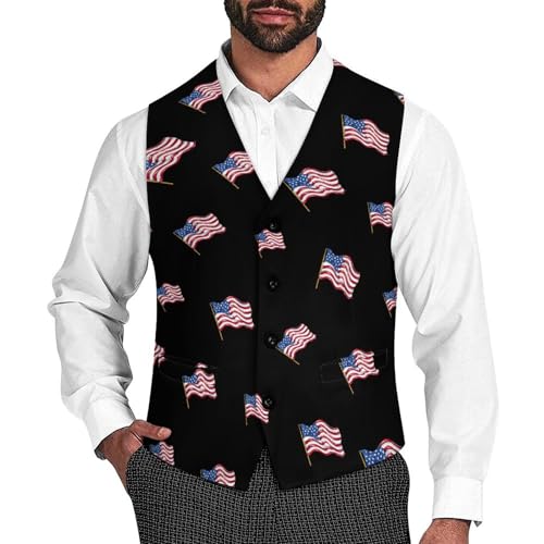 U.S. Flag Men's Suit Vest Casual Formal Dress Vests Business Waistcoat