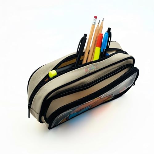 Image of Alokik Enterprise Cute Cartoon Pencil Pouch with Double Zipper & Transparent Window, Large Capacity Fabric Pen Case for School, Office, Students, Kids & Teens (Good Study Off White Pouch)