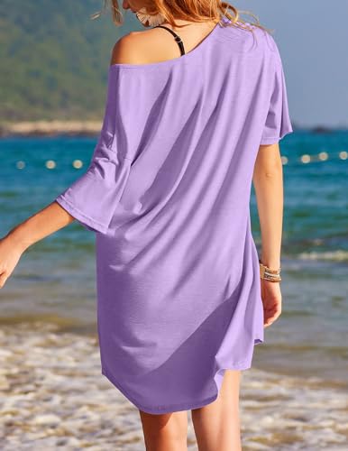 Image of Ekouaer Womens Tshirt Nightgown Cotton V Neck Sleepshirts Comfy Casual Nightshirt for Women