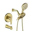 Dual Shower Faucet Set with Tub Spout Tub and Shower Faucet Set Complete Dual Shower Head and Handheld Combo Shower System with Tub Spout Tub and Shower Trim Kit Brushed Gold