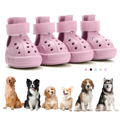 Tuqila Dog Boots for Hot Pavement & Snow, Waterproof Non-Slip Dog Shoes with Reflective Straps, Adjustable Pet Booties for Small to Large Dogs, Outdoor Paw Protection, 4Pcs