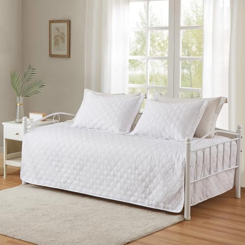 Image of Hailea 3 Piece White Daybed Cover Twin Size Cozy Daybed Sets Bedding Double Sided Quilting Cover Set Geometric Print Bedspread Coverlet All Season for Twin Bed with 2 Standard Shams,39 inchx75 inch