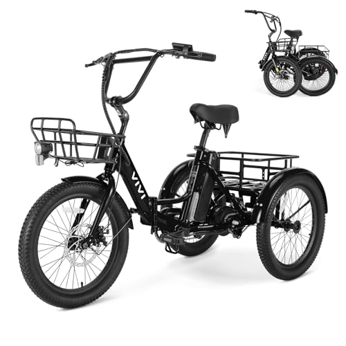Vivi 750W Peak 20'' Folding 3 Wheels Electric Bicycle Bikes, 48V 10.4Ah Removable Battery Electric Tricycle for Adults, Speed Differential, 15.5MPH Eletric Trike with Bracket