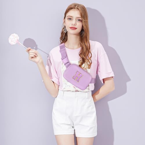Image of Gitus Gifts for 8 9 10 11 12 Year Old Girls Belt Bag Fanny Pack Crossbody Bags with Initial Letter Patch Cute Stuff Birthday Gifts for Teen Girls Women Personalized Trend Stuff (Lavender-H)