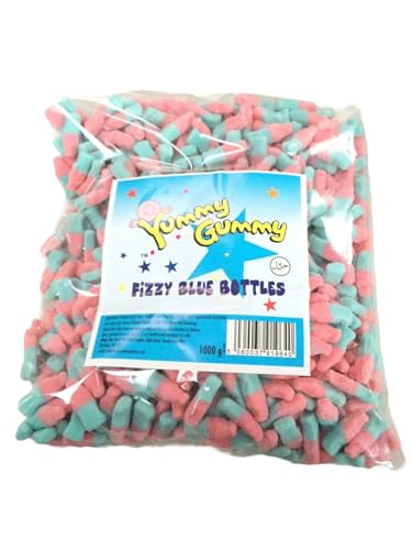 Yummy Gummy Fizzy Blue Bottles 1kg Bulk Bag | Pink & Blue Bubblegum-Flavored Sweets