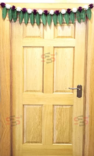 S2S Artificial Marigold & Mango Leaves Simple Door - Window toran/Door hangings/Festive Decorations | 1 Piece | (Purpal and White) (Length - 40 Inch)