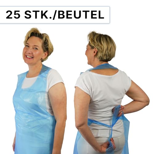 ARNOMED PE Einwegschürzen 25 Stk, Schürze Wasserdicht, Plastikschürzen 50µ dick, Geblockte Einmalschürzen Gr 80x140cm, Schürze Blau Ölbeständig, Fleischer-/Metzger-Schürze, Medizinische Einwegschürze