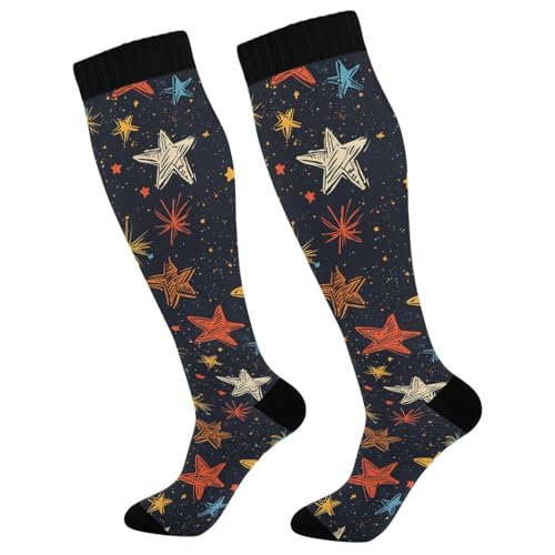 Wassud Doodle Sparkle Compression Socks for Women and Men 20-30 mmHg Knee High Socks for Nurses Travel 2 Pair