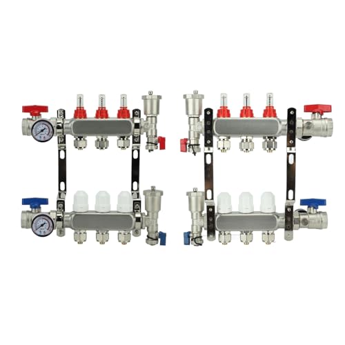 Colector de Calefacción por Suelo G1in de 3 Salidas con Medidor de Flujo y Manómetro de Presión Preciso, Acero Inoxidable 304 Duradero para Soluciones de Calefacción Radiante miniatura 3