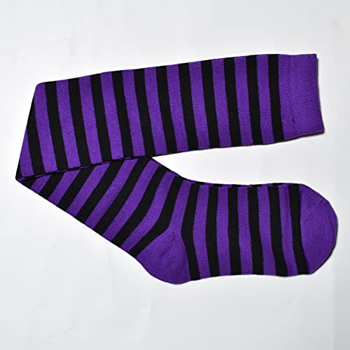 Dazcos Striped Thigh High Socks Elastic Over The Knee Knit Stockings For Daily Or Anime Cosplay (Purple+Black) #TOP5