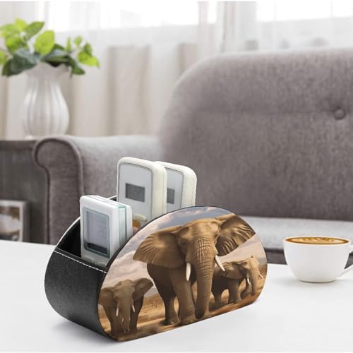 Support de télécommande en cuir éléphant : organiseur de table de chevet à 5 compartiments - 5