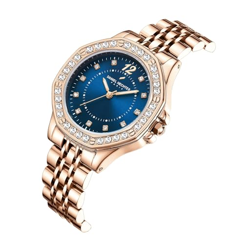 Image of Daniel Hechter Paris Vendome Collection Analog Watch for Women with Round Dial, Crystal Studded Bezel, Crystal Accents and Stainless Steel Strap - DHW2009