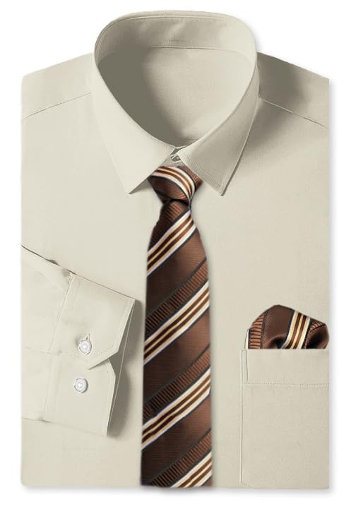 slim fit dress shirt and tie set Amazon.com: Cromoncent Mens Dress Shirt with Tie Set Classic Fit for Event  Long Sleeve Button Down Shirt with Pocket Square,Beige-c,Small : Clothing,  Shoes & Jewelry