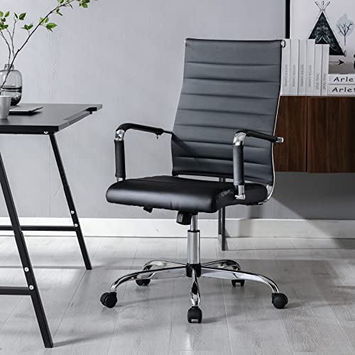 Office Desk Chair With Wheels, Beatmart Inc Ergonomic Black Leather Conference Room Chairs Height Adustable | Ribbed High Back | Swivel Rolling Task Chair #TOP3