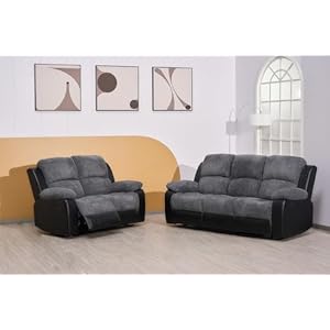 Rio Recliner Black/Grey Sofa – Jumbo Cord Fabric 3+2 Seater Suite – 2 Seater Sofa – 3 Seater Sofa Settee For Living Room Furniture – Cheap Couches – (3+2 Seater Sofa)