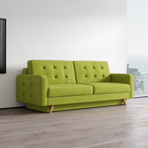 Meble Furniture & Rugs Vegas Mid-Century Modern Tufted Futon Sofa, Queen Sleeper With Storage (Green) #TOP3