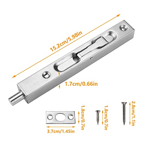 Prmape 2 Pieces Door Flush Bolt Latch Lock Slide Bolt Lock for Concealed Door 304 Stainless Steel Brushed Slide Latch for Wooden French Doors(Verdigris Finish) - Image 2