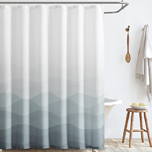 jinchan Ombre Grey Ocean Wave Shower Curtain Waterproof Fabric Shower Curtains for Bathroom Gradual Color Design Nautical Coastal Beach Bath Decor with 12 Hooks 70x72 Inches 70"W x 72"L (Pac