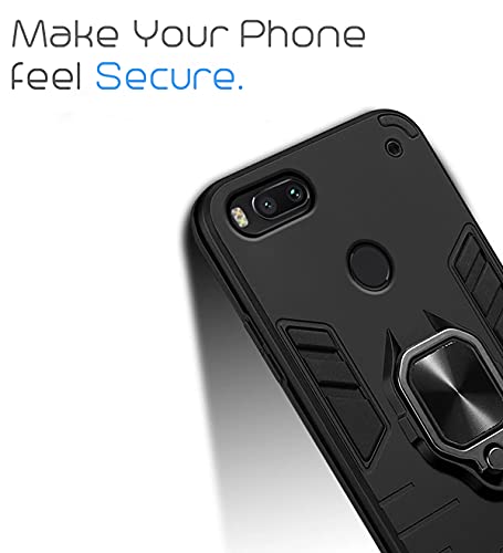 Image of Pikkme D5 Tough Armor Bumper Back Cover Case for Mi A1 |Ring Holder & Kickstand in-Built (Black)