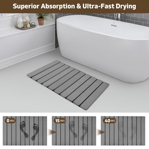 Foldable Stone Bath Mat, 2 PCS Quick-Dry Diatomaceous Earth Stone Drying Mat for Bathroom, Non-Slip Rubber Base, Shower Mat Outside Shower, Easy to Store, Easy to Clean (Grey 24"×16" & 8"x4") by tdcokhe - Image 3