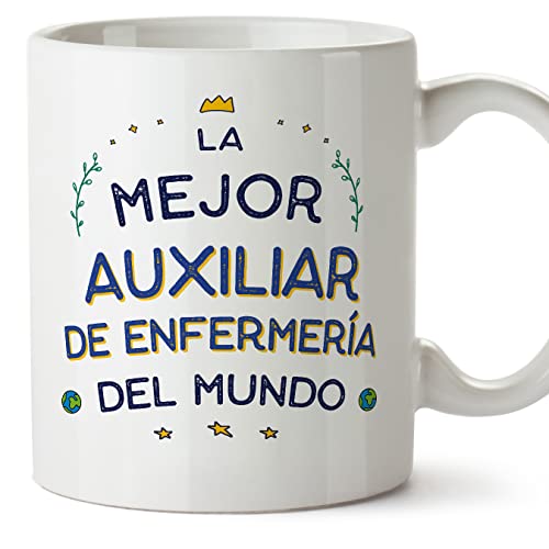 MUGFFINS Tazas para AUXILIAR DE ENFERMERÍA mujer - En Español - Mejor del Mundo - 11 oz / 330 ml - Regalo original y divertido