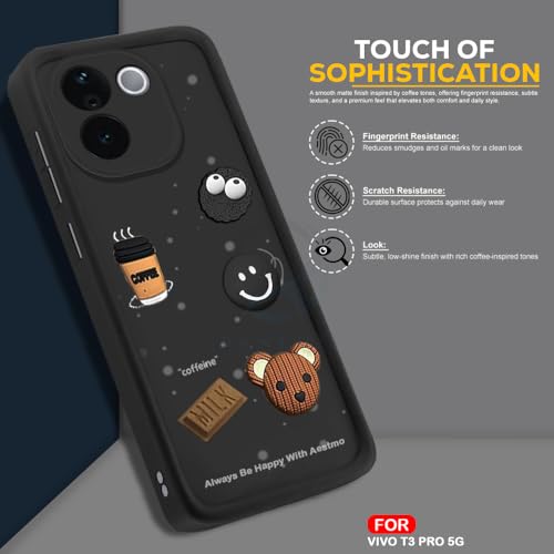 Image of AESTMO Back Case Cover for Vivo T3 Pro / Z9S Pro Cover | Cute Fun Cartoon 3D Ball | Coffee Silicone Case | Full Body Protection | Camera Protection Back Cover for Vivo T3 Pro / Z9S Pro (Black)