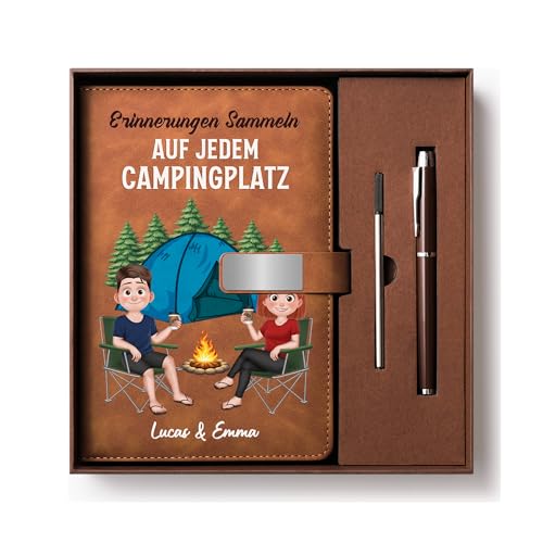 Geschenke Mall Personalisierte Notizbuch Mit Stift - Erinnerungen Sammeln Auf Jedem Campingplatz - Leder Notizbuch, Buch Zum Reinschreiben, Paar Duell Buch, Camping Tagebuch (Modell #1)