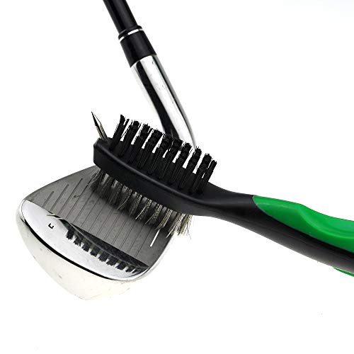 Mile High Life Microfiber Waffle Pattern Tri-Fold Golf Towel | Brush Tool Kit With Club Groove Cleaner, Retractable Extension Cord And Clip (Green Towel+Green Brush) #TOP5