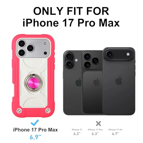 Image of MARKILL Compatible with iPhone with Built-in 360Rotating Ring Stand, Military Grade Drop Protection Full Body Rugged Heavy Duty Case Durable Cover (Hot Pink, iPhone 17 Pro Max)