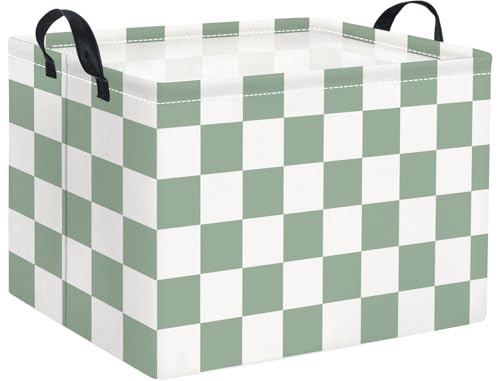 Image of Rectangular Kids Basket Baby Girl Basket Fabric Storage Bin Organizer Box Room Decor(Green Checkered)