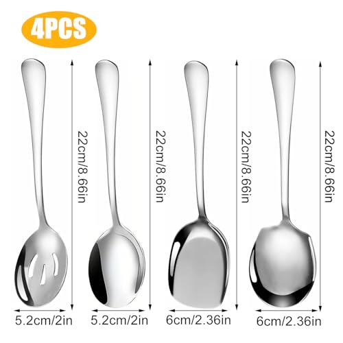 4 Pcs Stainless Steel Serving Spoons - Large, Slotted, Round Edge Tablespoons for Kitchen, Cooking, Restaurant Banquet - Image 3