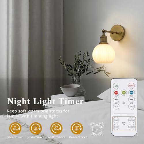 Image of Pathson Rechargeable Wall Sconce Lighting with Remote Control, Battery Operated Milk White Glass Wall Vanity Light, Cordless Dimmable Wall Indoor Led Wall Lamp Fixture for Bedroom Living Room