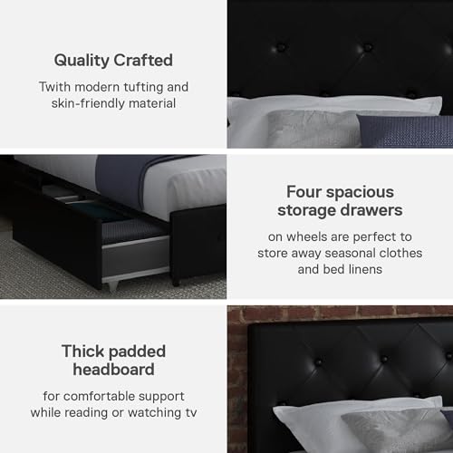 DHP Furniture Dakota Bett mit Stauraum, schwarzes PU, King Size
