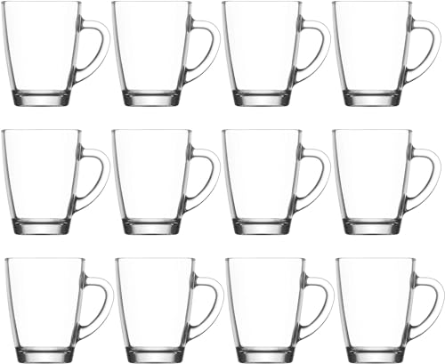 vienberg Teegläser-Set 6 12 oder 24tlg. mit Henkel 250 ml aus hochwertigem Glas Ideal für Heißgetränke Kakao Latte Macchiato und Cappuccino spülmaschinengeeignet (6)