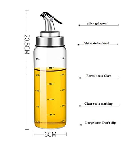 Olive Oil Dispenser Bottle, Liquid Condiment Container, 10 Oz Vinegar Dispensing Cruets With Dripless Capped Spout, Glass Decanter For Kitchen With Degree Scale #TOP1