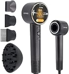 AI Technologie Séchoir à cheveux, Séchoirs à cheveux intelligents pour les femmes, Diffuseur de cheveux pour cheveux bouclés, Sèche-cheveux, Sécheur à cheveux ionique, 7 Mode avec 4 Pièces magnétiques, noir