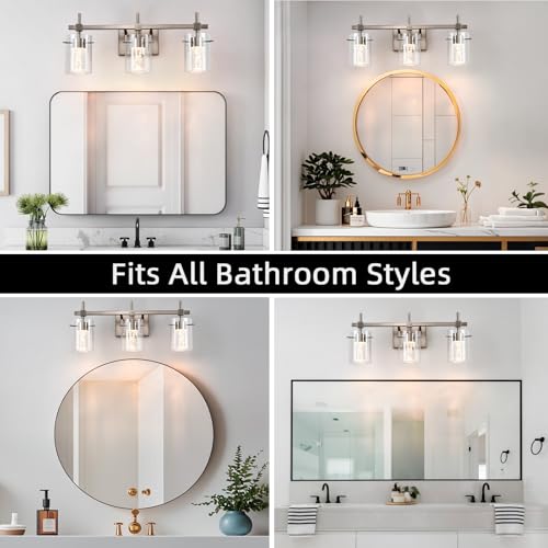 NOVCAND 3-Light Brushed Nickel Bathroom Vanity Light with Clear Glass Shade by NOVCAND - Used condition - Image 7