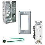 Outlet Box Kit 4' x 2' Metal Utility Box with Rocker/GFI Cover, 20A 125V Tamper & Weather Resistant Duplex Receptacle, 6.5' Ground Pigtail Wire, 1-7/8' Deep Handy Box, Ten 1/2' Knockouts