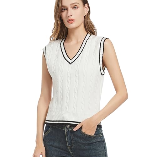 Image of Womens Sweater Vest Sleeveless Cotton Casual V Neck Pullover