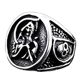 GOLD XIONG PADISHAH Men's Jewelry Fashion Stainless Steel Vintage Gothic Grim Reaper Death Skull Cool Biker Punk Ring - Silver & Black (7)