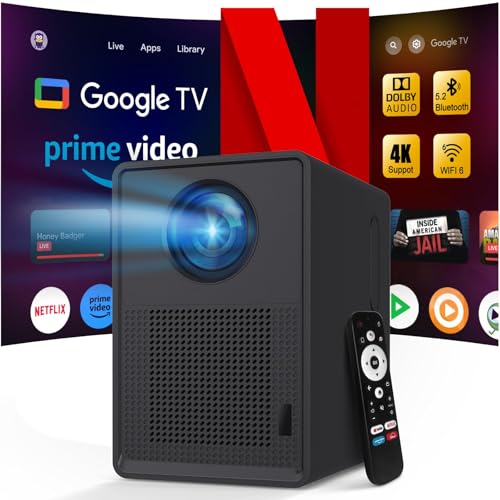 Image of Smart Projector with Google TV, 4K Supported 300" Video Display, Dolby Audio, WiFi & Bluetooth - Indoor Projector for Home Theater, Outdoor Projector for Backyard Gatherings