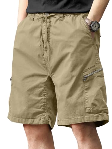 Image of Leriya Fashion Men's Cotton Cargo Shorts with Elastic Drawstring Waist | Multiple Utility Pockets & Zipper Side Pocket | Summer Shorts for Daily Outfits, Hiking, Trekking & Street Style