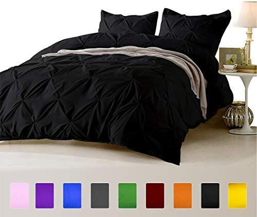 FINE LECHO Soft Luxurious 3-Piece Pinch Pleated Pintuck Decorative Quilt Duvet Cover Set Highest Quality Egyptian Cotton 800 Thread Count Comforter Cover (King/Cal-King, Black