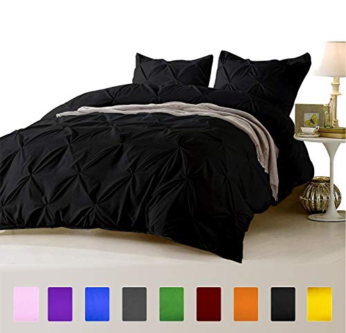 Fine Lecho Soft Luxurious 3-Piece Pinch Pleated Pintuck Decorative Quilt Duvet Cover Set Highest Quality Egyptian Cotton 800 Thread Count Comforter Cover (King/Cal-King, Black #TOP1
