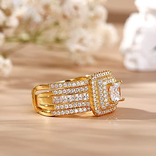 Image of Jeulia 3 PC Enhancer Ring Set for Women 925 Sterling Silver Princess Cut Diamond Engagement Rings Cubic Zirconia Halo Solitaire Wedding Rings Anniversary Promise Rings for Her with Jewelry Box