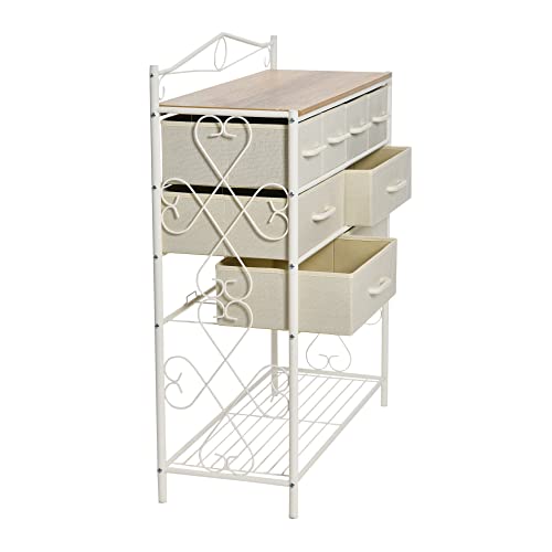 Household Essentials Victorian Style 8-Drawer and Bottom Shoe Shelf Storage Organizer Unit, White and Coastal Oak Color - Thumbnail 5