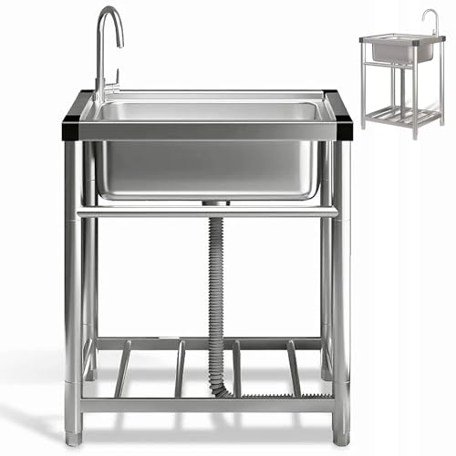 Évier utilitaire en acier inoxydable avec support et robinet mitigeur